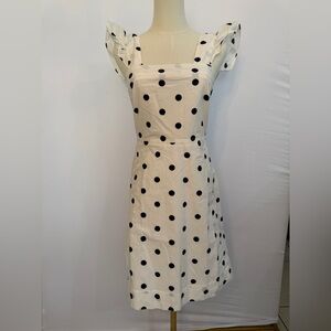 Kourt White and Black Polka‎ Dot 100% Cotton Midi Dress - Size XS